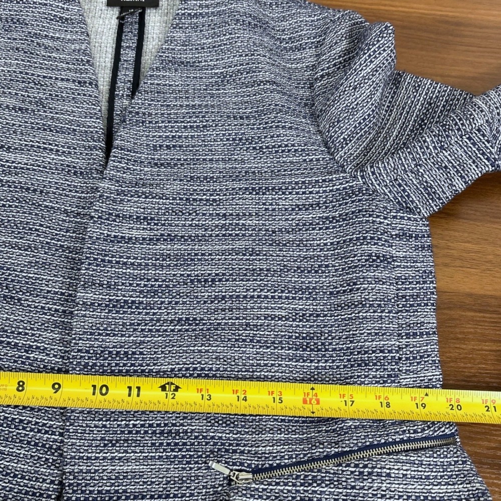 Alfani Size 12 Blue White Textured Open Front Blazer Jacket 3/4 Slv Zip Pockets - Picture 7 of 10